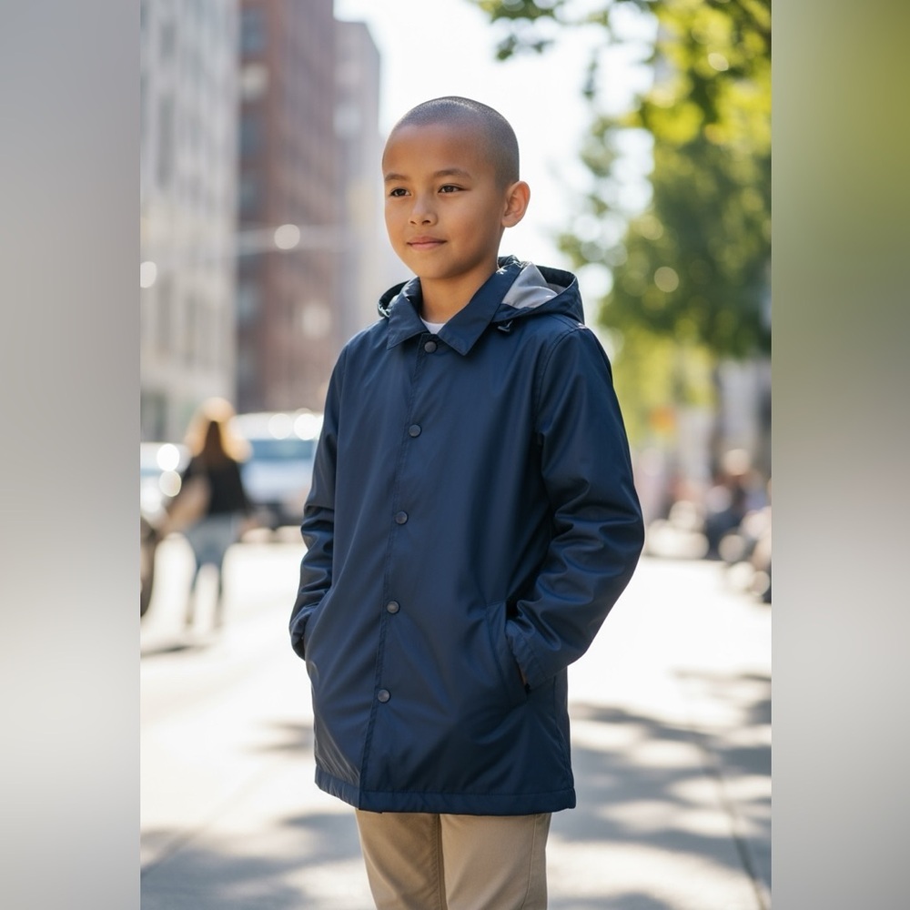 ZARA Kids Navy Hooded Snap Front Rain Jacket Size 9/10yrs